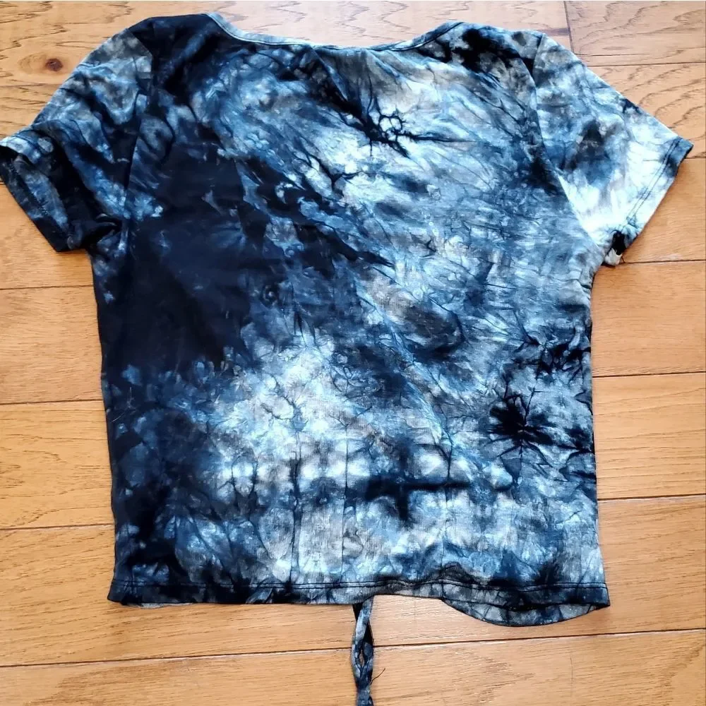 🔺️NWT Heart & Hips Black Tie Dye Cinched Crop Top Medium